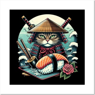 Cute Samurai Sushi Cat | Women’s Funny Japanese Cat Lover Posters and Art